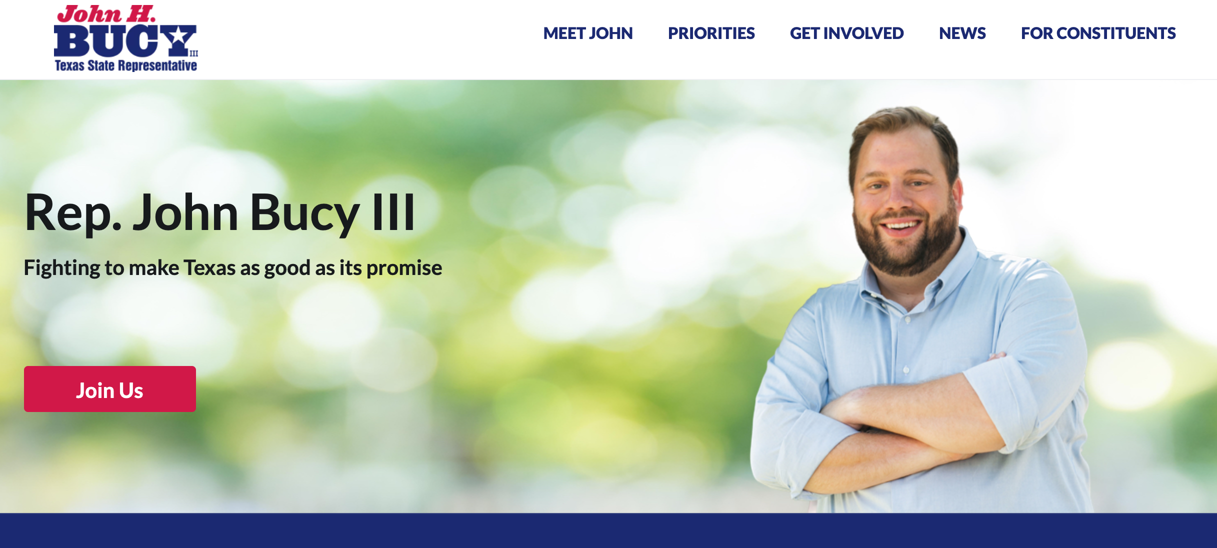 screenshot of homepage of Bucy for Texas website